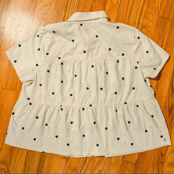 Madewell Seamed Button-Down Shirt in Embroidered Hearts L - Picture 4 of 7